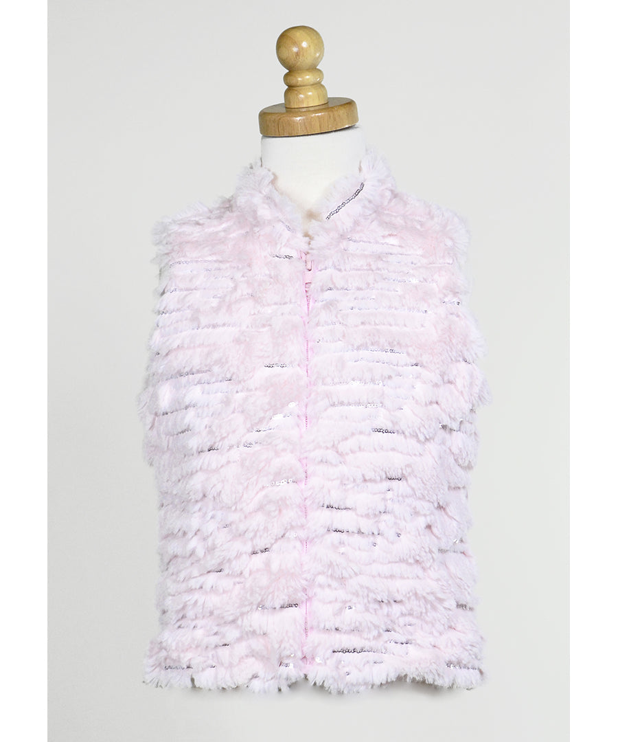 Sequin Sparkle Faux Fur Vest - Pink