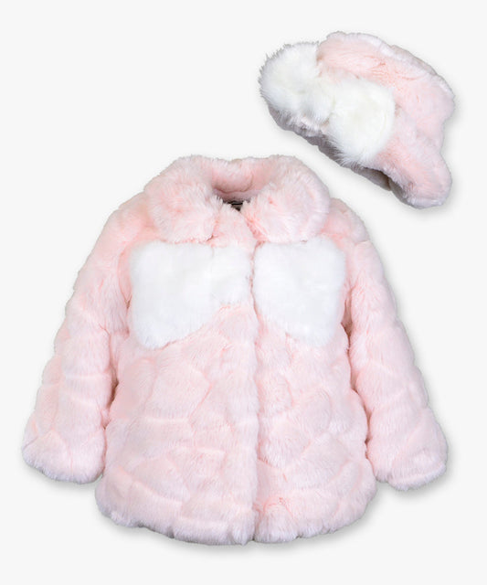 Furry bow front jacket & hat - Bubbly pink