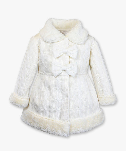 Bow front sweater coat - Cable knit vanilla