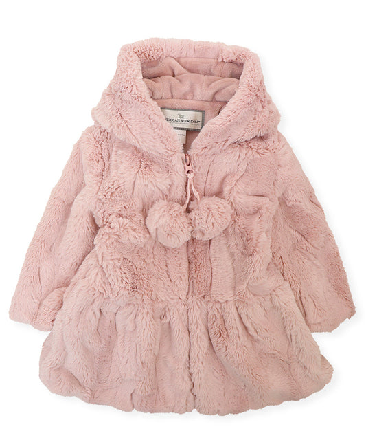 Hooded Zip Front Pompom Coat - Pink chow chow