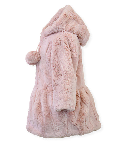 Hooded Zip Front Pompom Coat - Pink chow chow