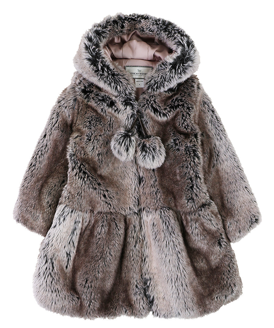 Hooded Zip Front Pompom Coat - Wild rabbit