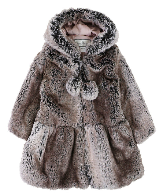 Hooded Zip Front Pompom Coat - Wild rabbit