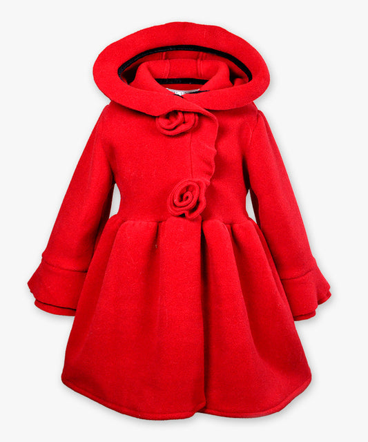 Hooded rosette fleece coat - Red