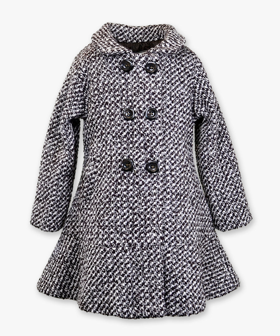 Double breasted flared coat - Textured tweed coffee