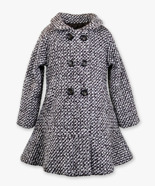 Double breasted flared coat - Textured tweed coffee