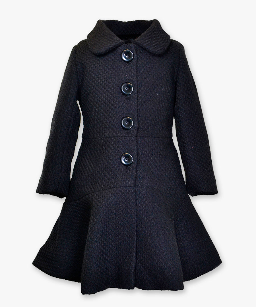 Button up flounce coat - Textured faux wool black