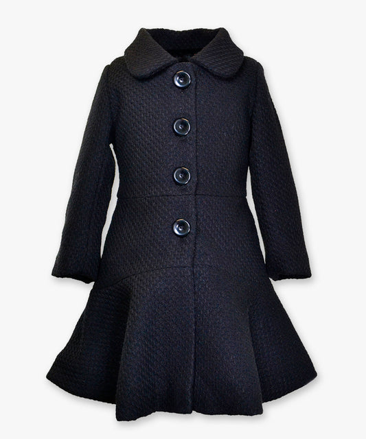 Button up flounce coat - Textured faux wool black
