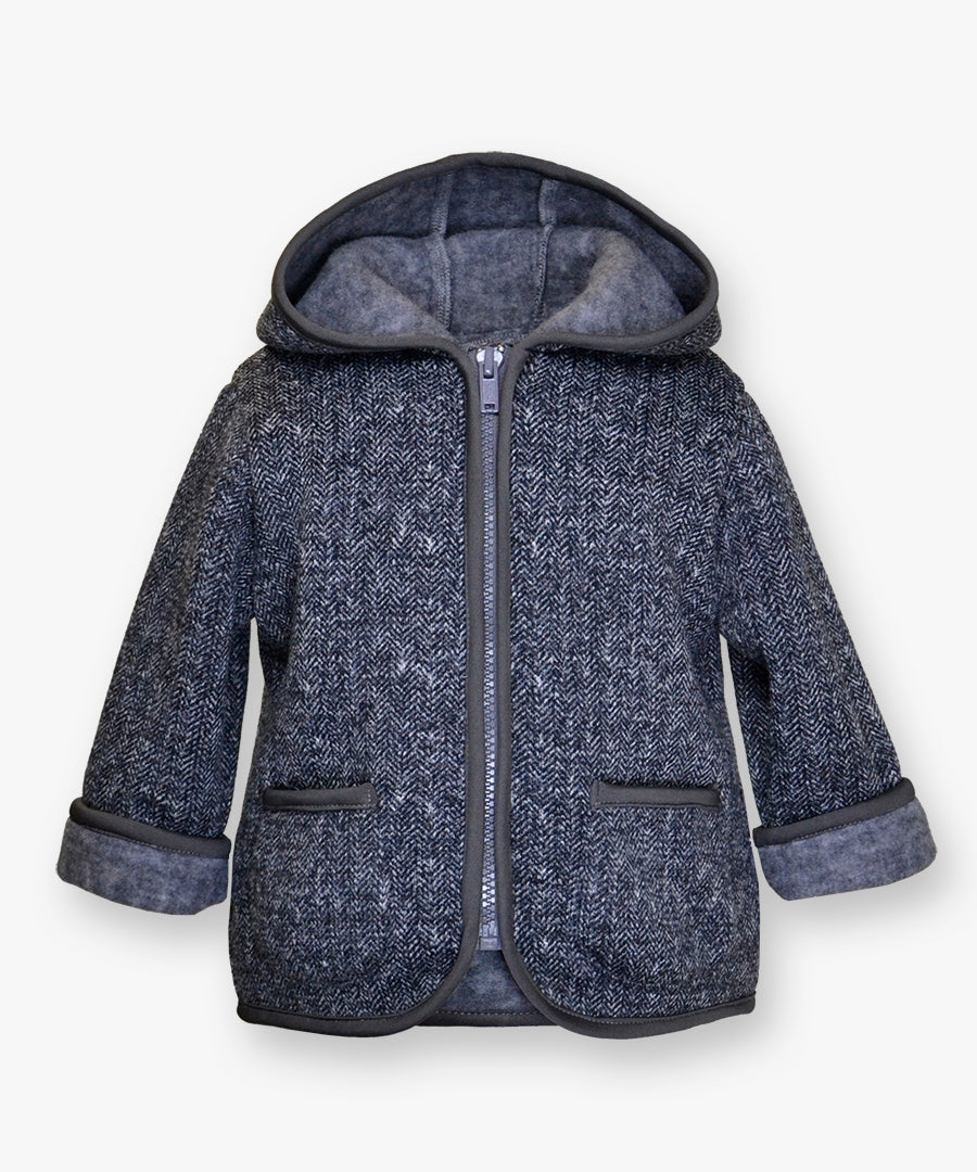 Hooded zip front jacket - Heather tweedy grey