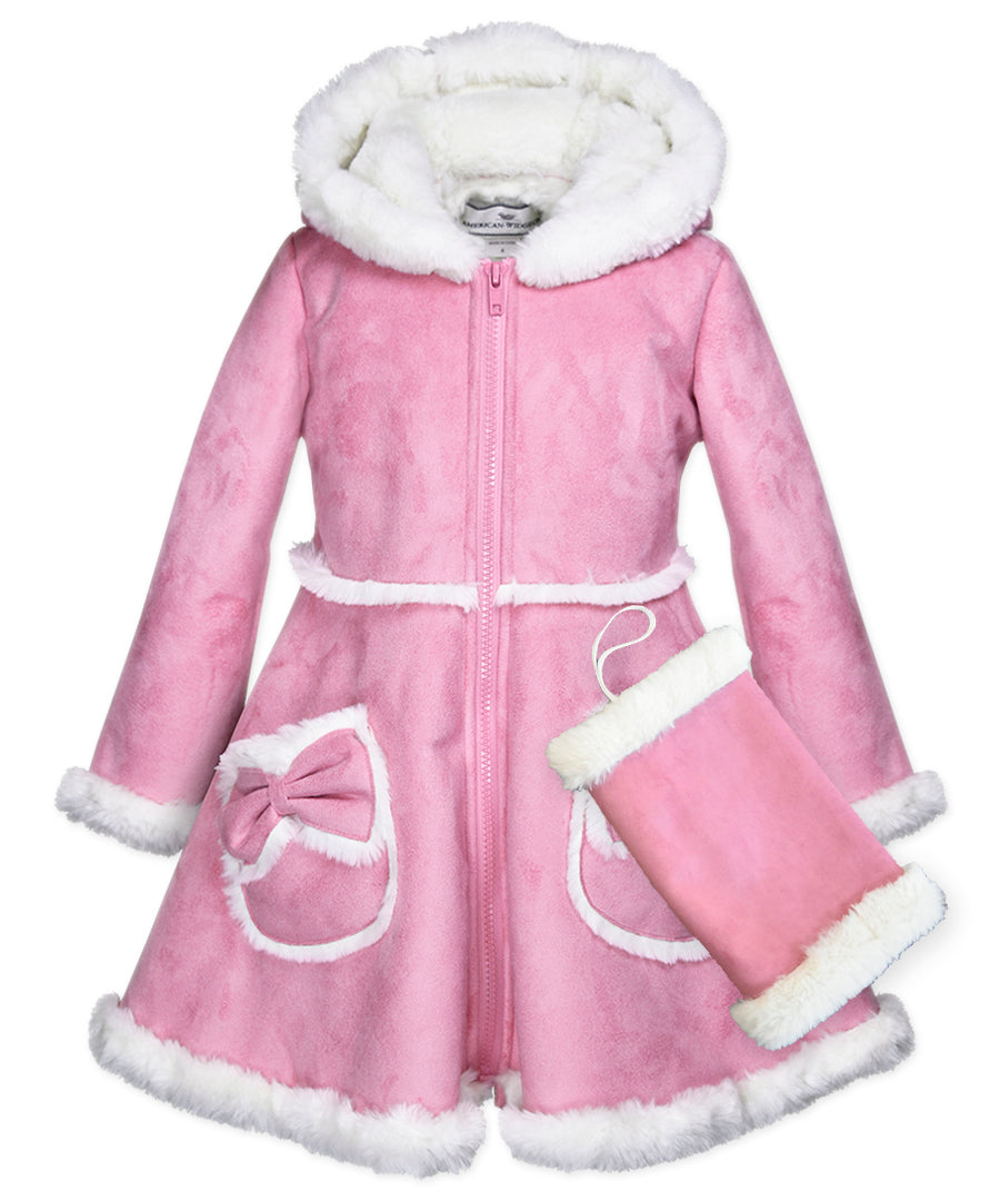 Bow coat w muff - Suede soft pink