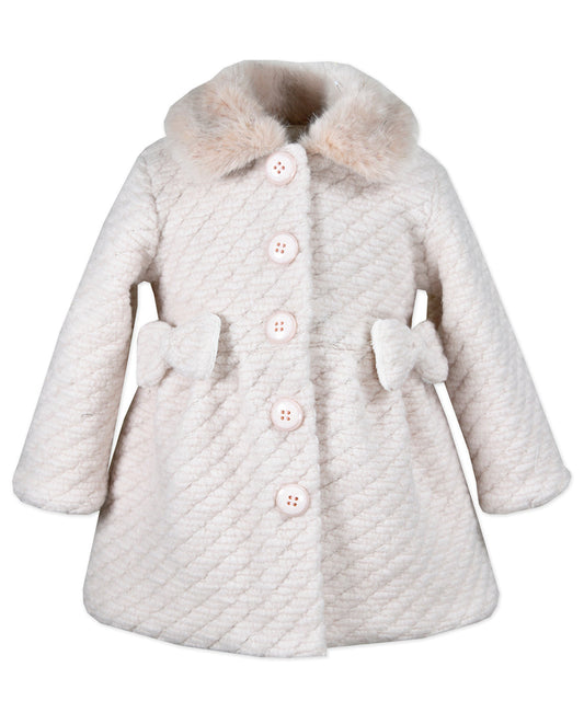 Fur Collar Coat - Pink twill knit