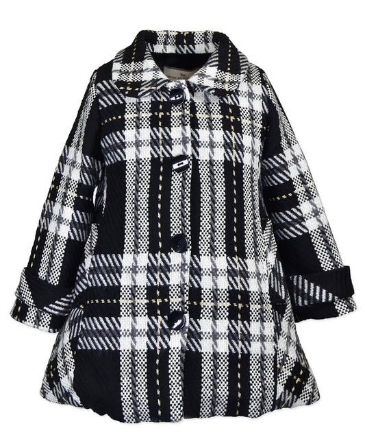 Button-up car coat - Black Gold Plaid