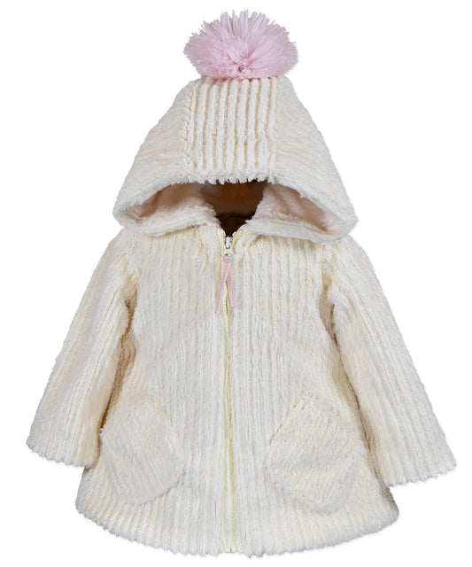 Pompon Swing Coat - Cream Cable Texture