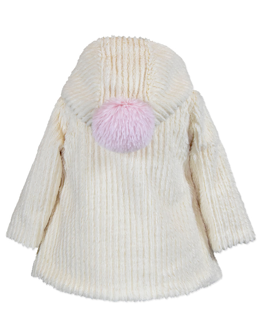 Pompon Swing Coat - Cream Cable Texture