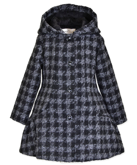 Hooded Princess Coat - Black Grey Plaid