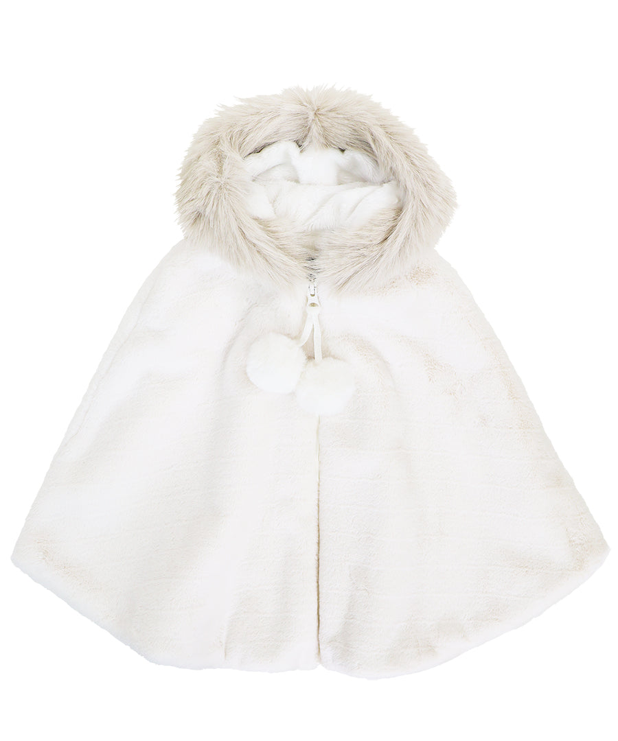 Hooded Cape - Ivory plush stripe
