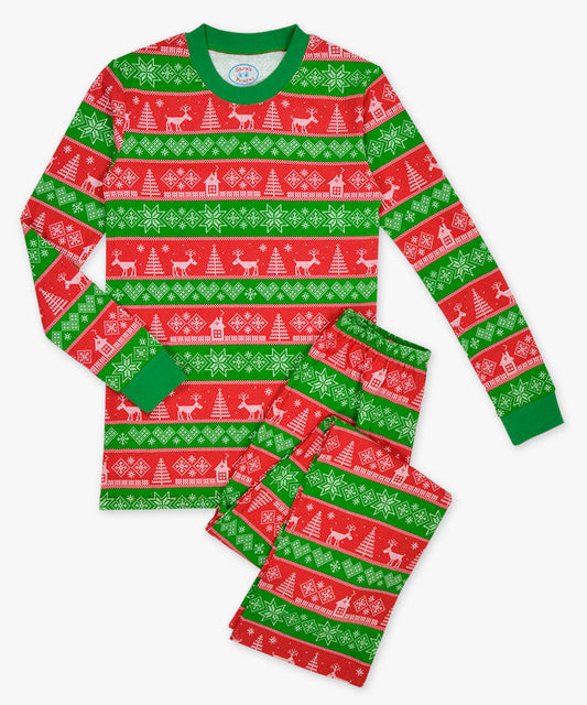 Adult Pj's - Fairisle red green