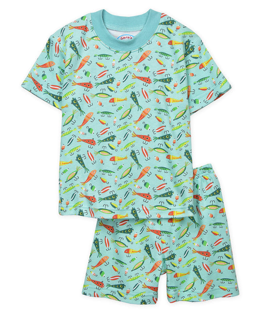 Sara's Prints Unisex Short Pajama Set - Fishing lures