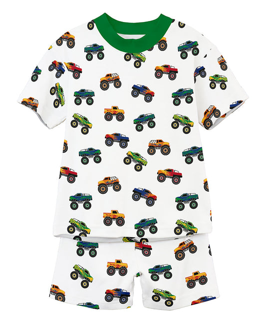 Sara's Prints Unisex Short Pajama Set - Monster trucks