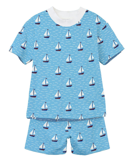 Sara's Prints Unisex Short Pajama Set - Sailboat