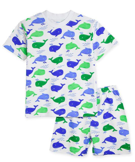 Sara's Prints Unisex Short Pajama Set - Whale Blue