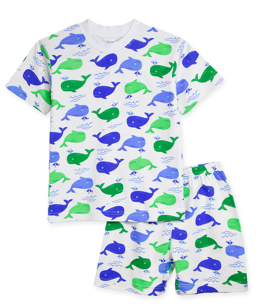 Sara's Prints Unisex Short Pajama Set - Whale Blue