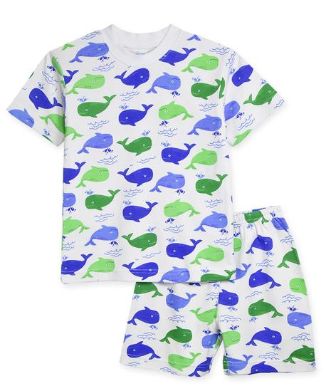 Sara's Prints Unisex Short Pajama Set - Whale Blue