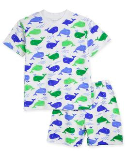 Sara's Prints Unisex Short Pajama Set - Whale Blue