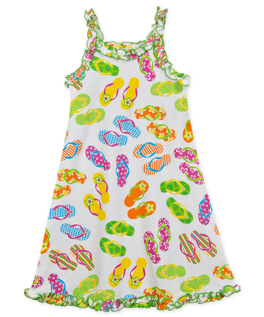 Sara's Prints Girls Ruffle Tank Nightgown - Flip Flops