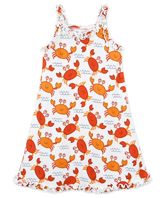 Sara's Prints Girls Ruffle Tank Nightgown - Smiley crabs
