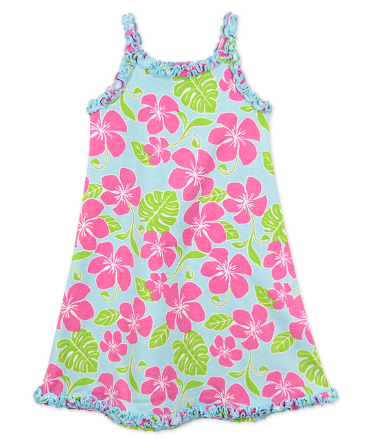 Sara's Prints Girls Ruffle Tank Nightgown - Tropical floral