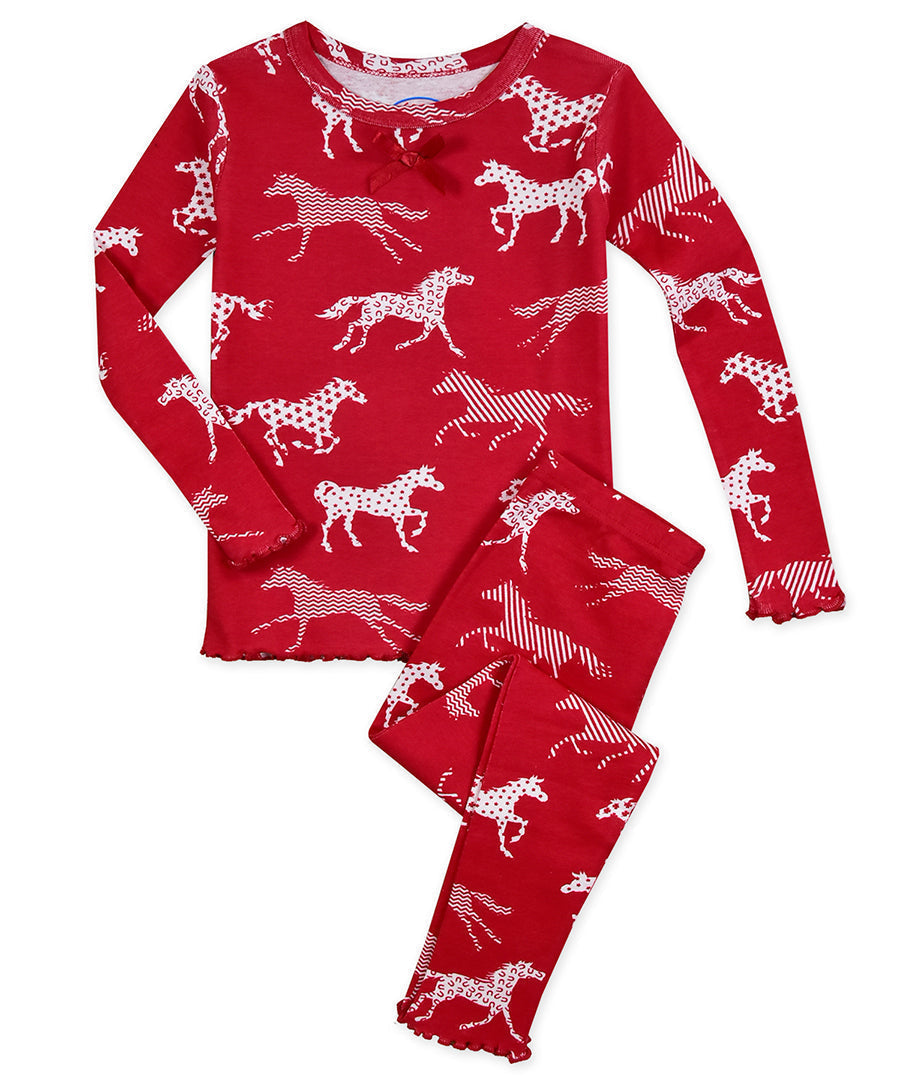 Girls snug fit pj - Red Pattern Horse