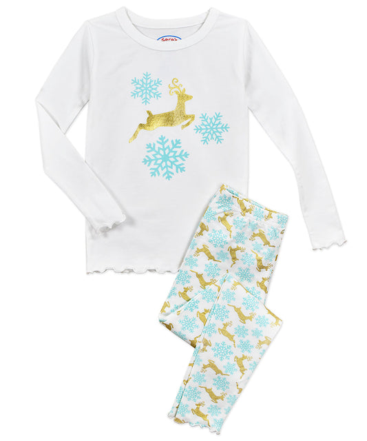 Girls Snug Fit Pj - Gold Reindeer