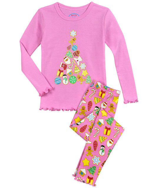 Girls Snug Fit Lettuce Edged Long John Pj - Christmas Cookies