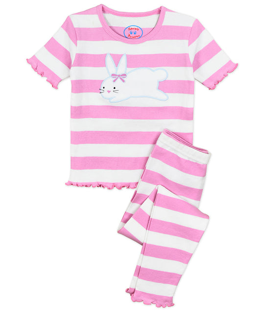 S/s snug fit pj's - Stripe pink white bunny