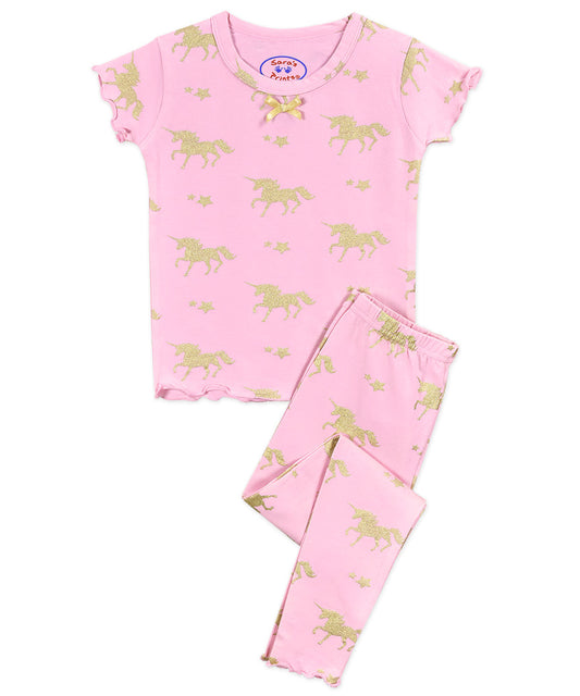 Girls snug fit pj - Gold Unicorns